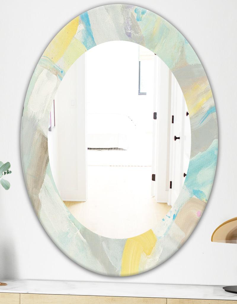 DesignQ Abstract Compositions Of Pastel Blue And Green - Modern Mirror - Frameless Oval Or Round Wall Mirror
