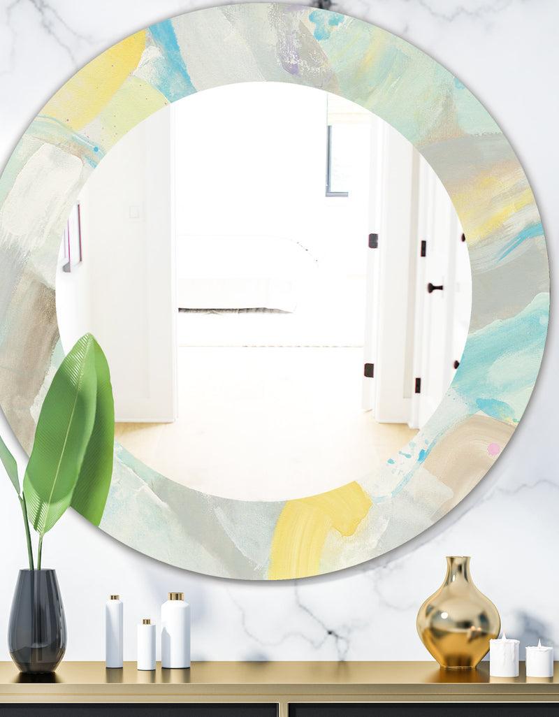 DesignQ Abstract Compositions Of Pastel Blue and Green - Modern Mirror - Frameless Oval or Round Wall Mirror