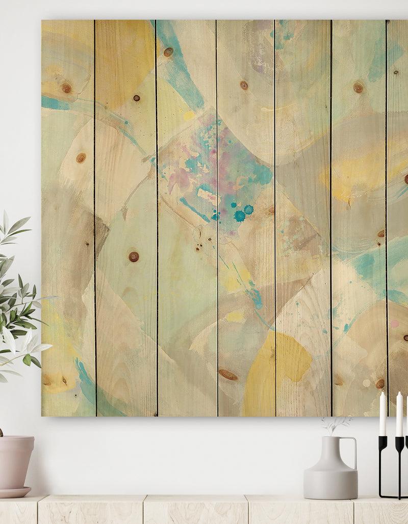 DesignQ Abstract Compositions of Pastel Blue and Green - Modern & Contemporary Print on Natural Pine Wood