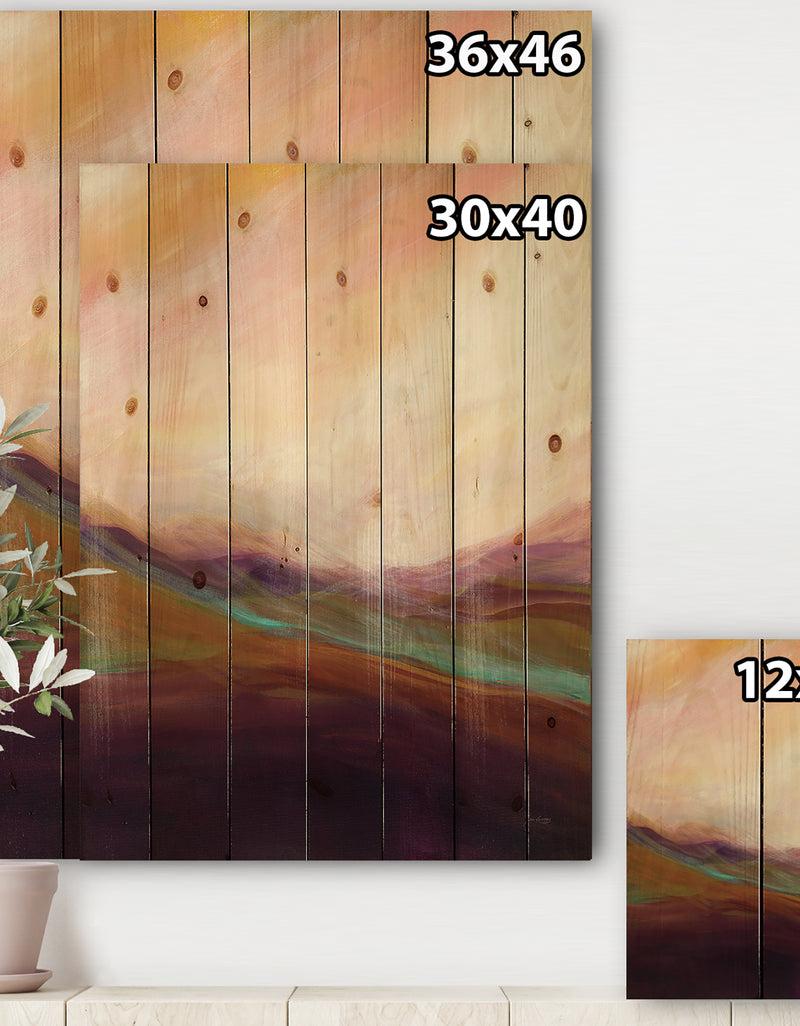 DesignQ Abstract Desert Dunes Watercolor Orange Yellow - Cottage Print On Natural Pine Wood