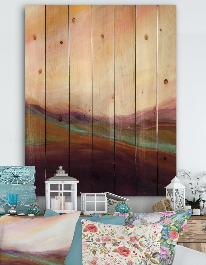 DesignQ Abstract Desert Dunes Watercolor Orange Yellow - Cottage Print on Natural Pine Wood