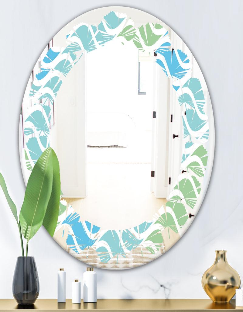 DesignQ Abstract Design Retro Pattern II - Modern Round Or Oval Wall Mirror - Leaves