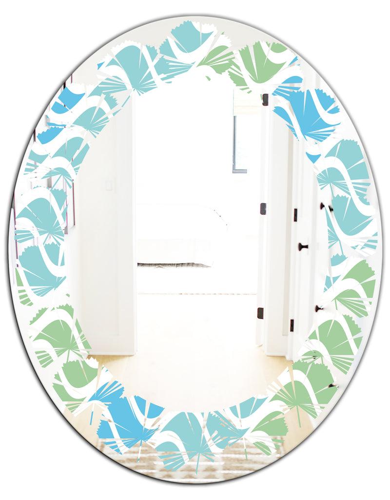 DesignQ Abstract Design Retro Pattern II - Modern Round Or Oval Wall Mirror - Leaves