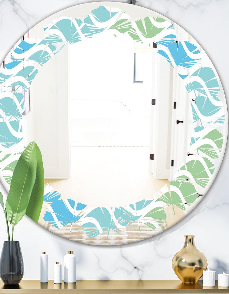 DesignQ Abstract Design Retro Pattern II - Modern Round or Oval Wall Mirror - Leaves