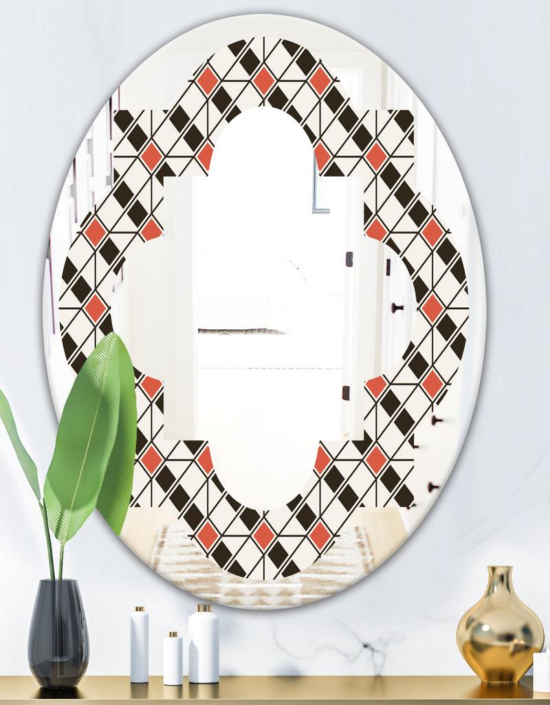 DesignQ Abstract Design Retro Pattern IV - Modern Round Or Oval Wall Mirror - Quatrefoil