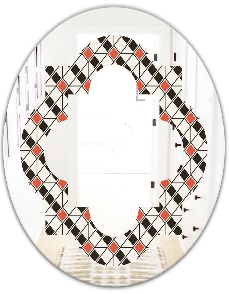 DesignQ Abstract Design Retro Pattern IV - Modern Round Or Oval Wall Mirror - Quatrefoil
