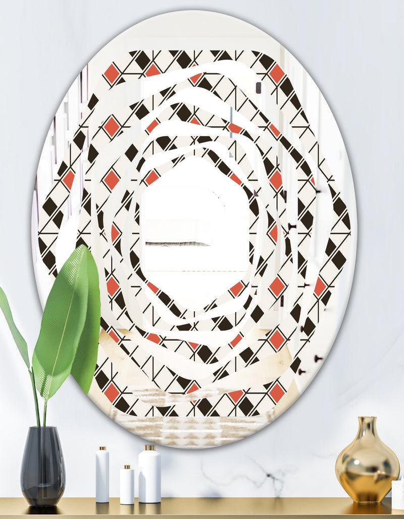 DesignQ Abstract Design Retro Pattern IV - Modern Round Or Oval Wall Mirror - Whirl