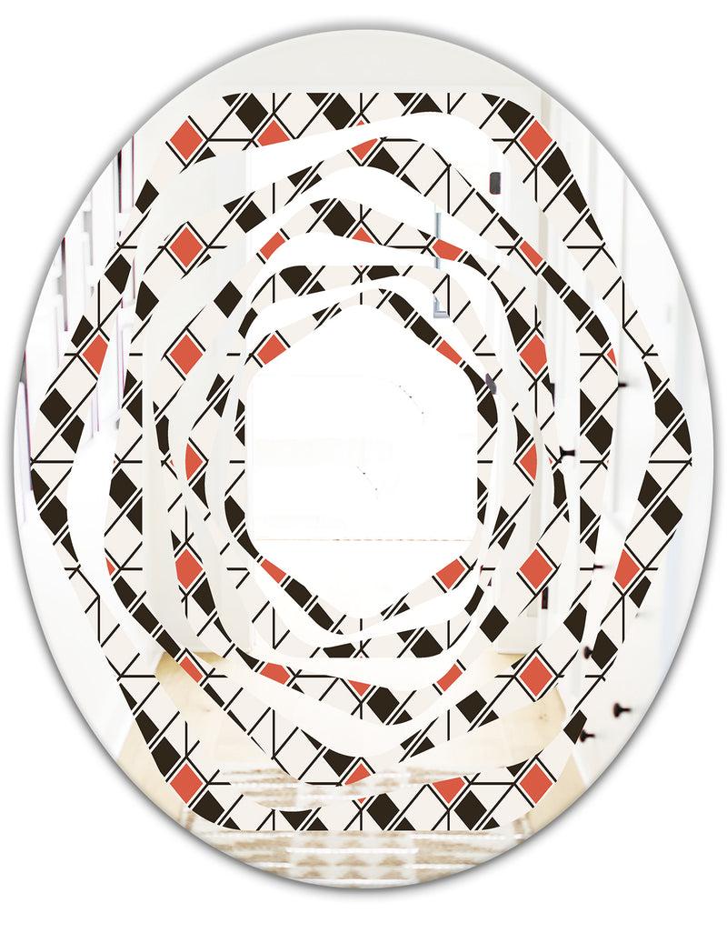 DesignQ Abstract Design Retro Pattern IV - Modern Round Or Oval Wall Mirror - Whirl
