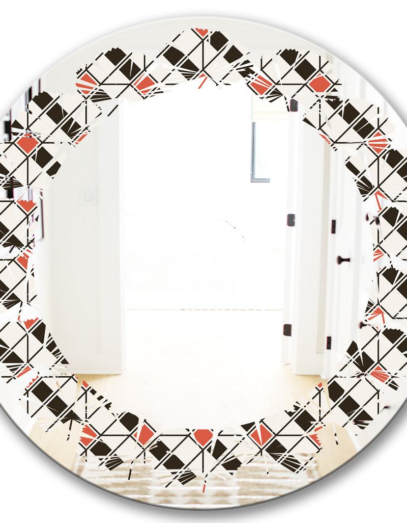 DesignQ Abstract Design Retro Pattern IV - Modern Round Or Oval Wall Mirror - Leaves