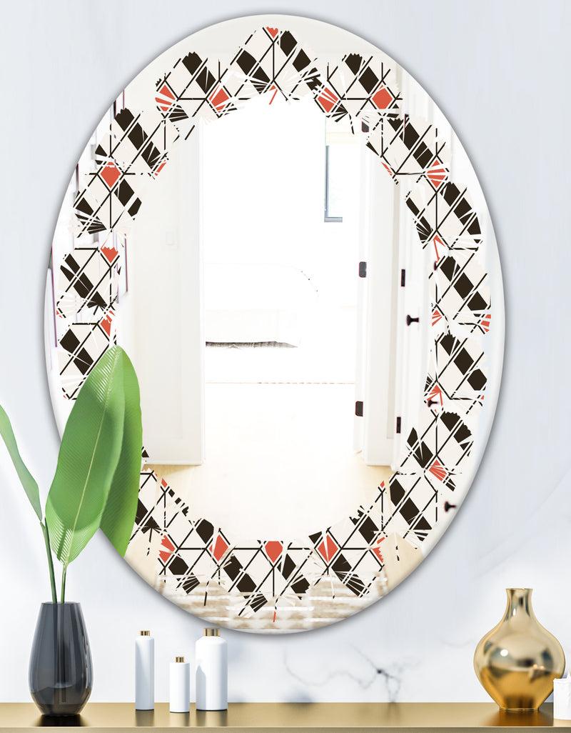 DesignQ Abstract Design Retro Pattern IV - Modern Round Or Oval Wall Mirror - Leaves