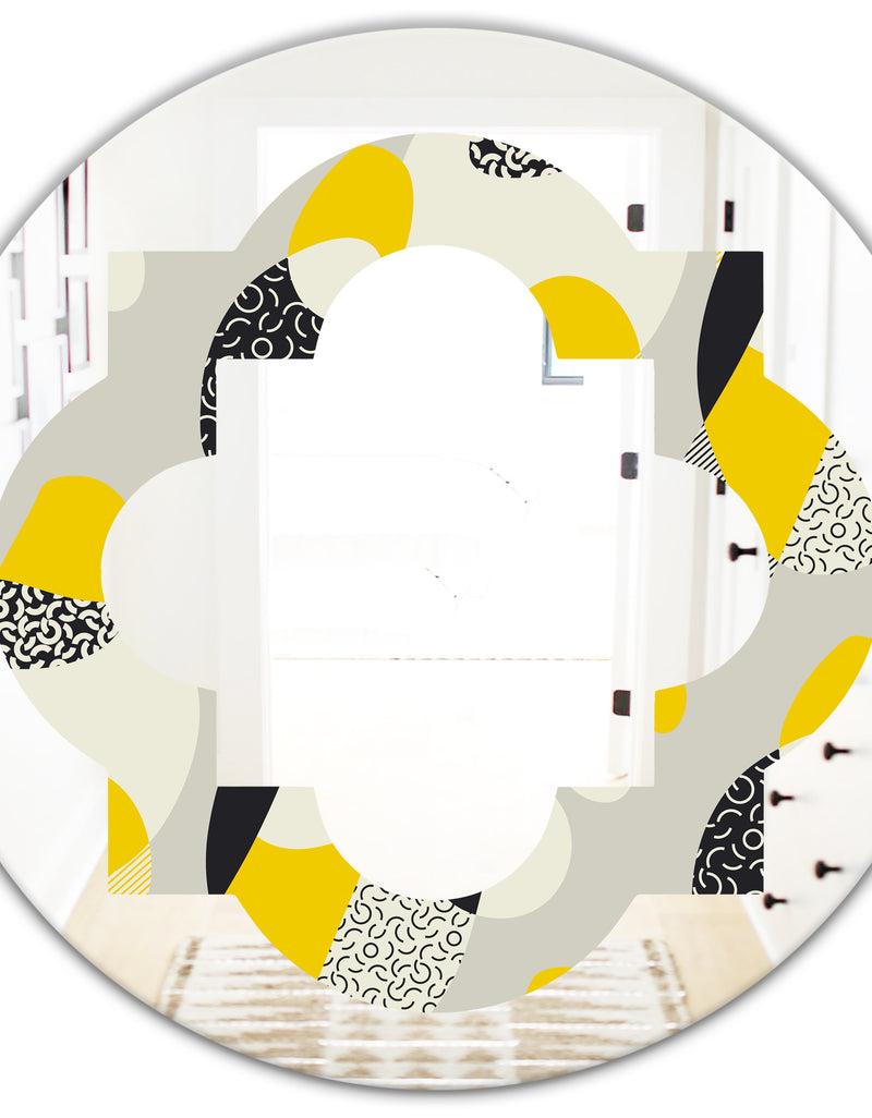 DesignQ Abstract Design Retro Pattern V - Modern Round Or Oval Wall Mirror - Quatrefoil