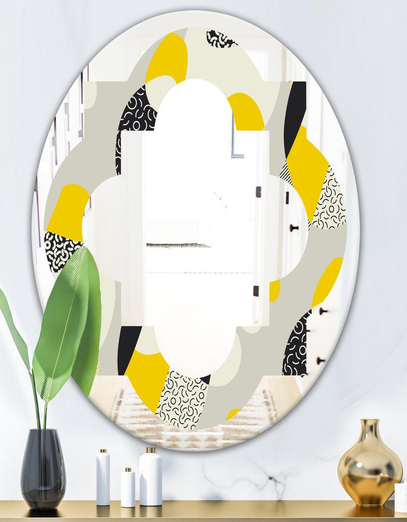 DesignQ Abstract Design Retro Pattern V - Modern Round Or Oval Wall Mirror - Quatrefoil