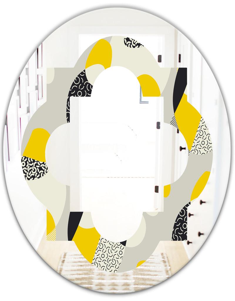DesignQ Abstract Design Retro Pattern V - Modern Round Or Oval Wall Mirror - Quatrefoil