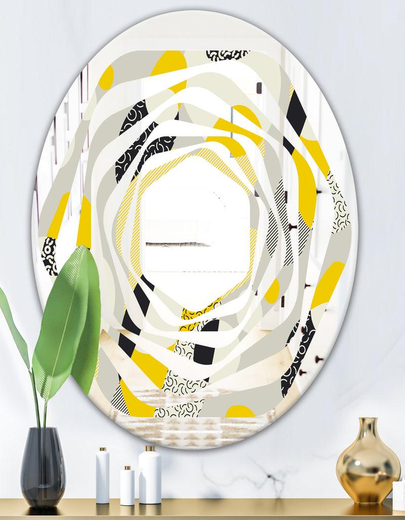 DesignQ Abstract Design Retro Pattern V - Modern Round Or Oval Wall Mirror - Whirl