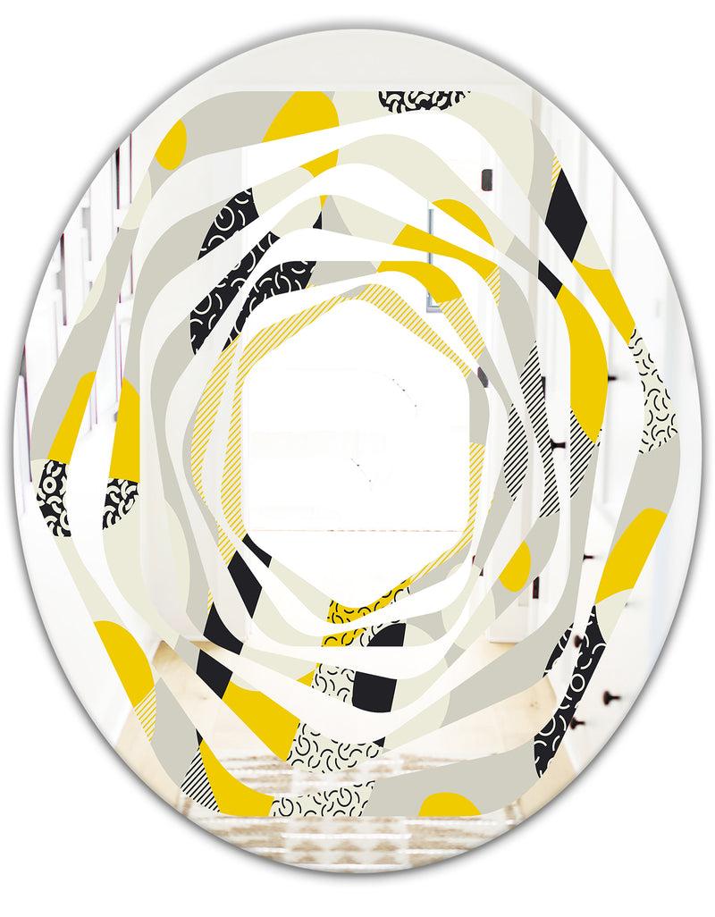 DesignQ Abstract Design Retro Pattern V - Modern Round Or Oval Wall Mirror - Whirl