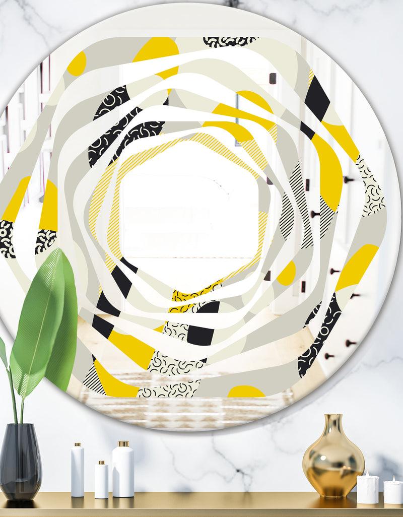 DesignQ Abstract Design Retro Pattern V - Modern Round or Oval Wall Mirror - Whirl