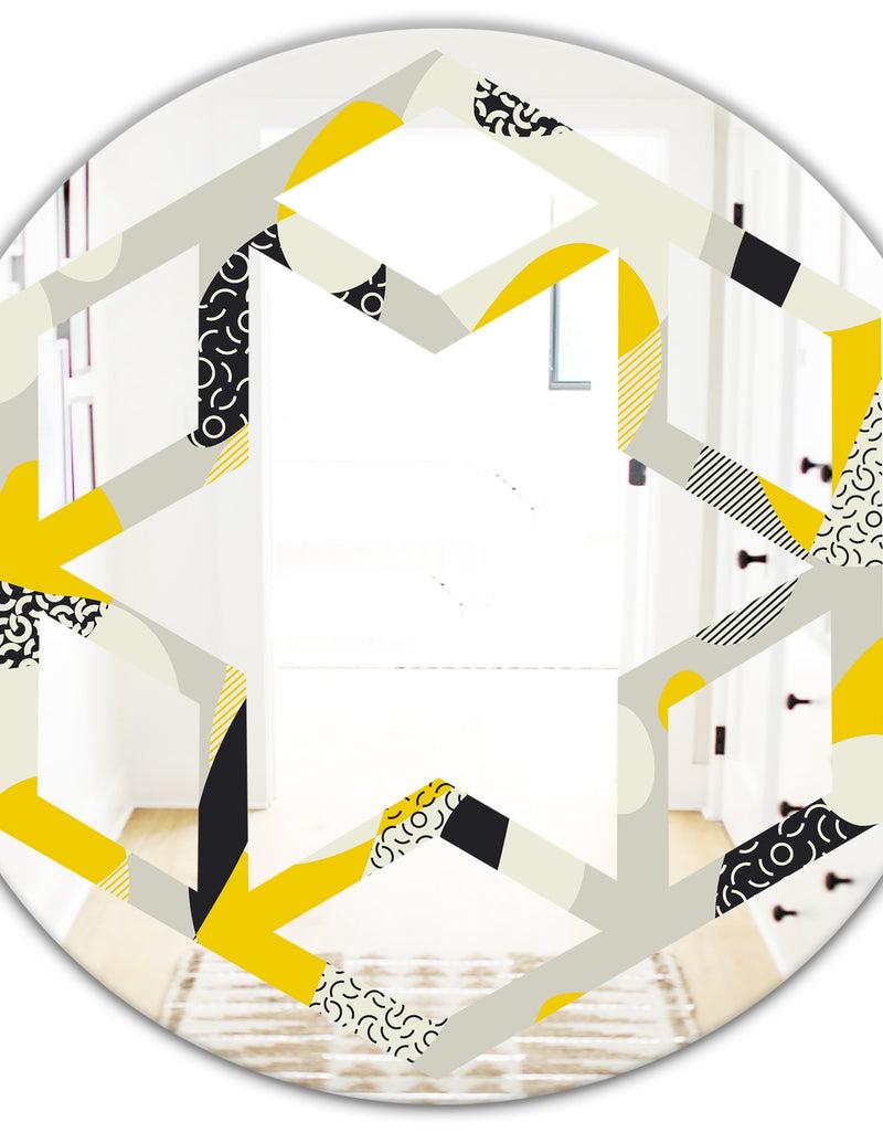 DesignQ Abstract Design Retro Pattern V - Modern Round Or Oval Wall Mirror - Hexagon Star