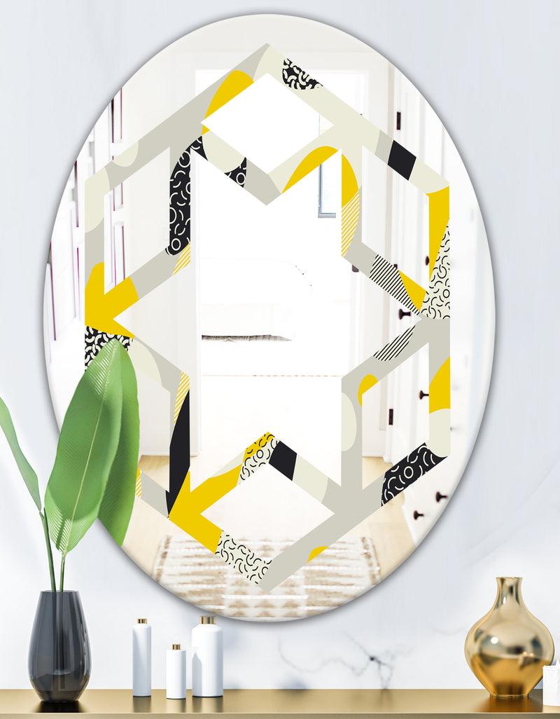 DesignQ Abstract Design Retro Pattern V - Modern Round Or Oval Wall Mirror - Hexagon Star