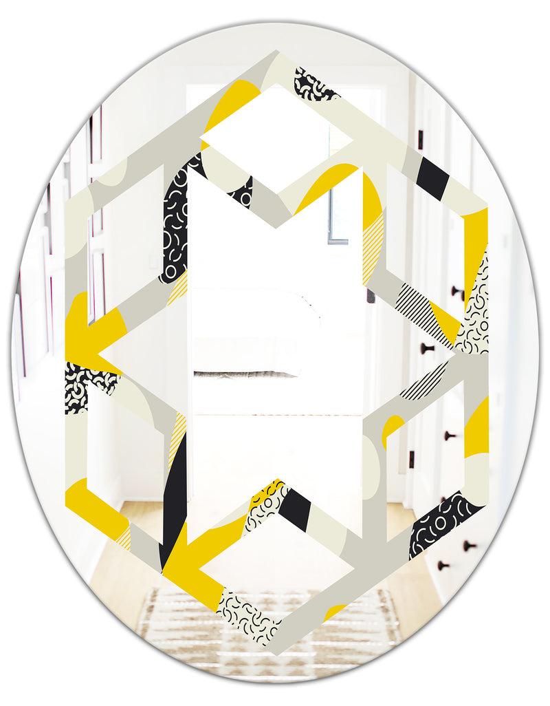 DesignQ Abstract Design Retro Pattern V - Modern Round Or Oval Wall Mirror - Hexagon Star