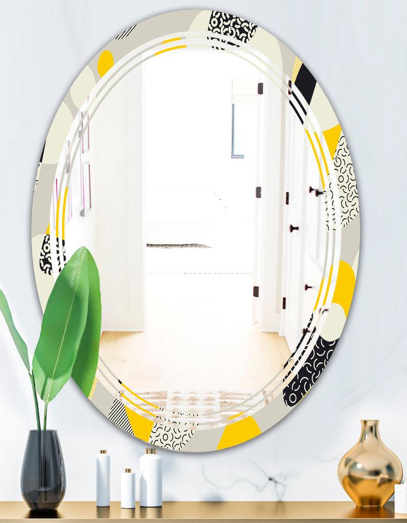 DesignQ Abstract Design Retro Pattern V - Modern Round Or Oval Wall Mirror - Triple C