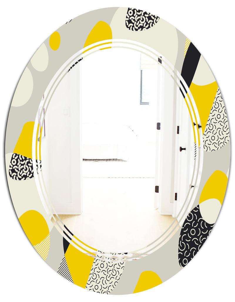 DesignQ Abstract Design Retro Pattern V - Modern Round Or Oval Wall Mirror - Triple C