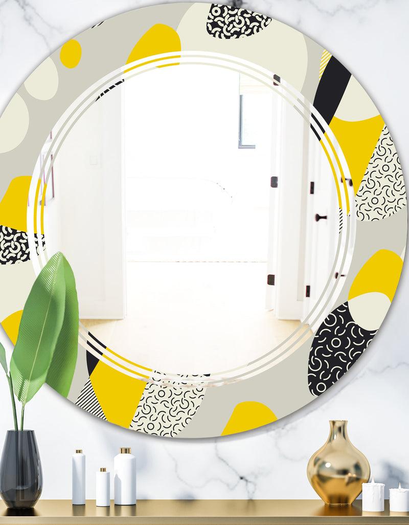 DesignQ Abstract Design Retro Pattern V - Modern Round or Oval Wall Mirror - Triple C