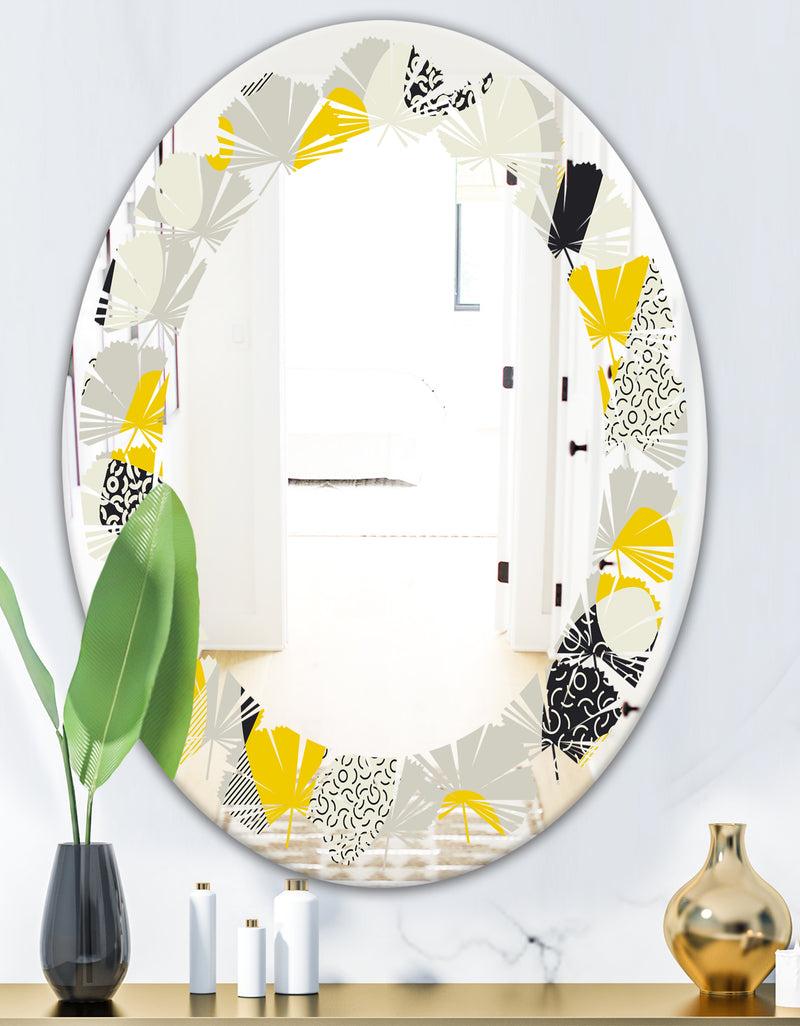 DesignQ Abstract Design Retro Pattern V - Modern Round Or Oval Wall Mirror - Leaves