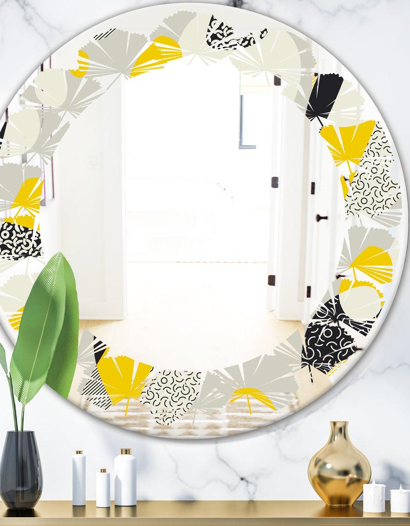 DesignQ Abstract Design Retro Pattern V - Modern Round or Oval Wall Mirror - Leaves