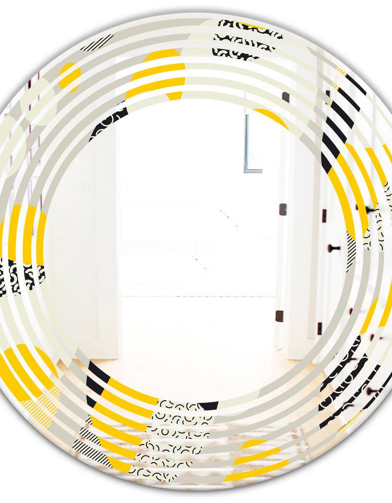DesignQ Abstract Design Retro Pattern V - Modern Round Or Oval Wall Mirror - Wave
