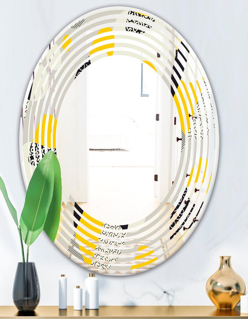 DesignQ Abstract Design Retro Pattern V - Modern Round Or Oval Wall Mirror - Wave