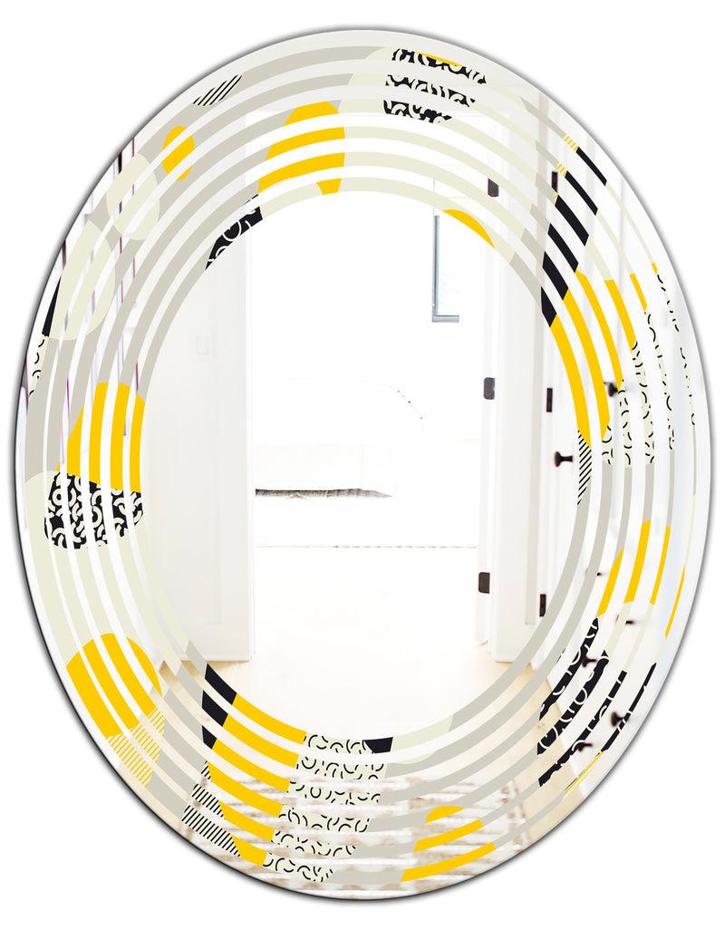 DesignQ Abstract Design Retro Pattern V - Modern Round Or Oval Wall Mirror - Wave