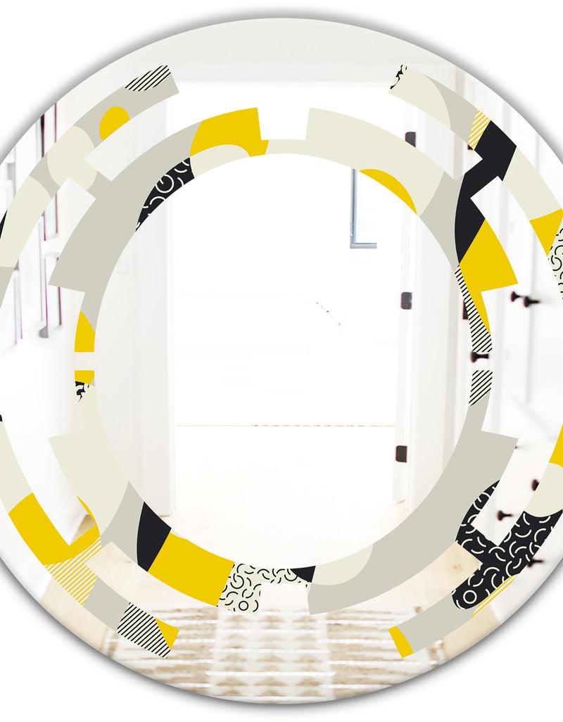 DesignQ Abstract Design Retro Pattern V - Modern Round Or Oval Wall Mirror - Space