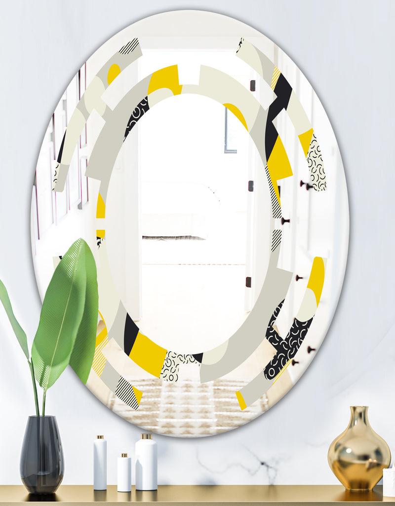DesignQ Abstract Design Retro Pattern V - Modern Round Or Oval Wall Mirror - Space