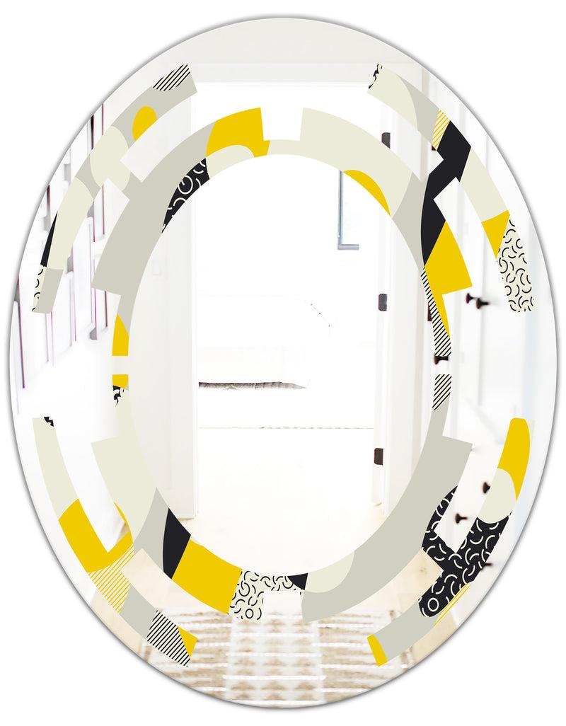 DesignQ Abstract Design Retro Pattern V - Modern Round Or Oval Wall Mirror - Space