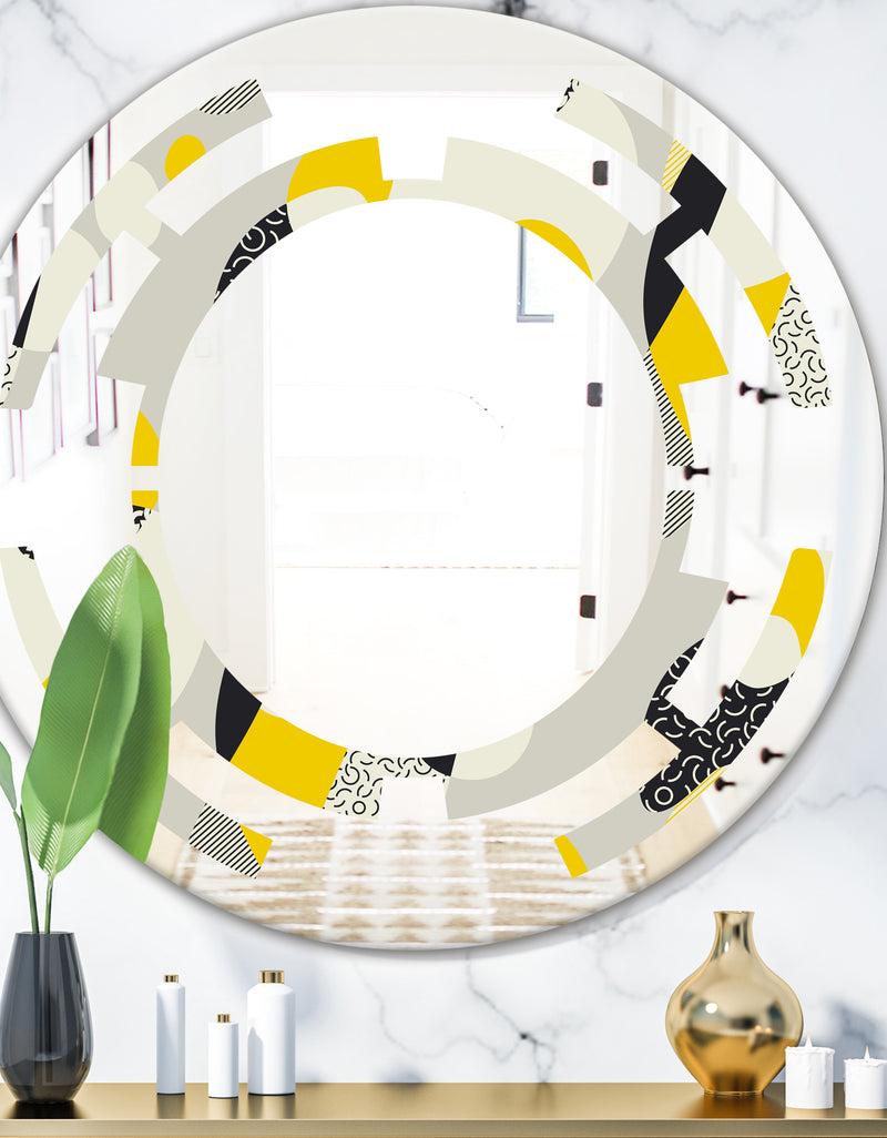 DesignQ Abstract Design Retro Pattern V - Modern Round or Oval Wall Mirror - Space