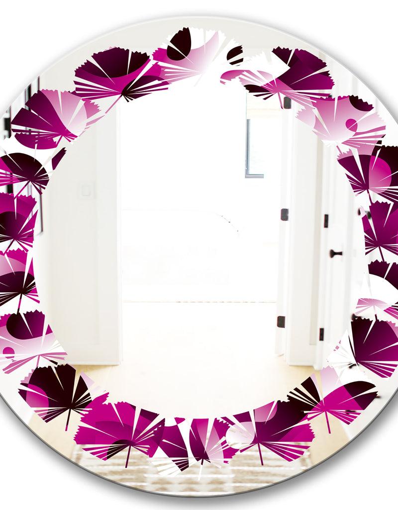 DesignQ Abstract Design Retro Pattern VI - Cottage Round Or Oval Wall Mirror - Leaves