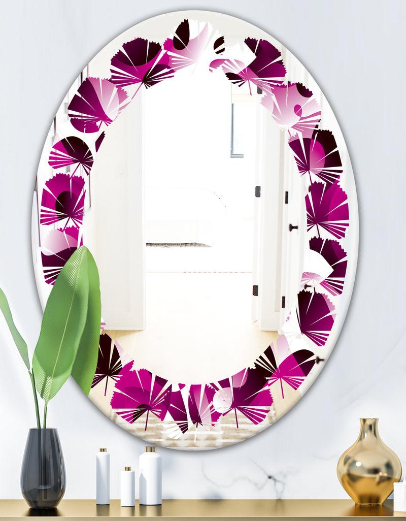 DesignQ Abstract Design Retro Pattern VI - Cottage Round Or Oval Wall Mirror - Leaves