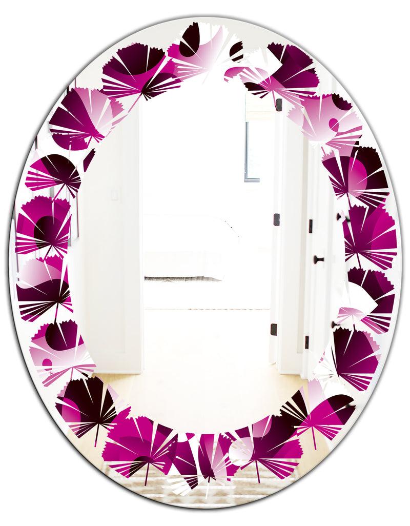 DesignQ Abstract Design Retro Pattern VI - Cottage Round Or Oval Wall Mirror - Leaves