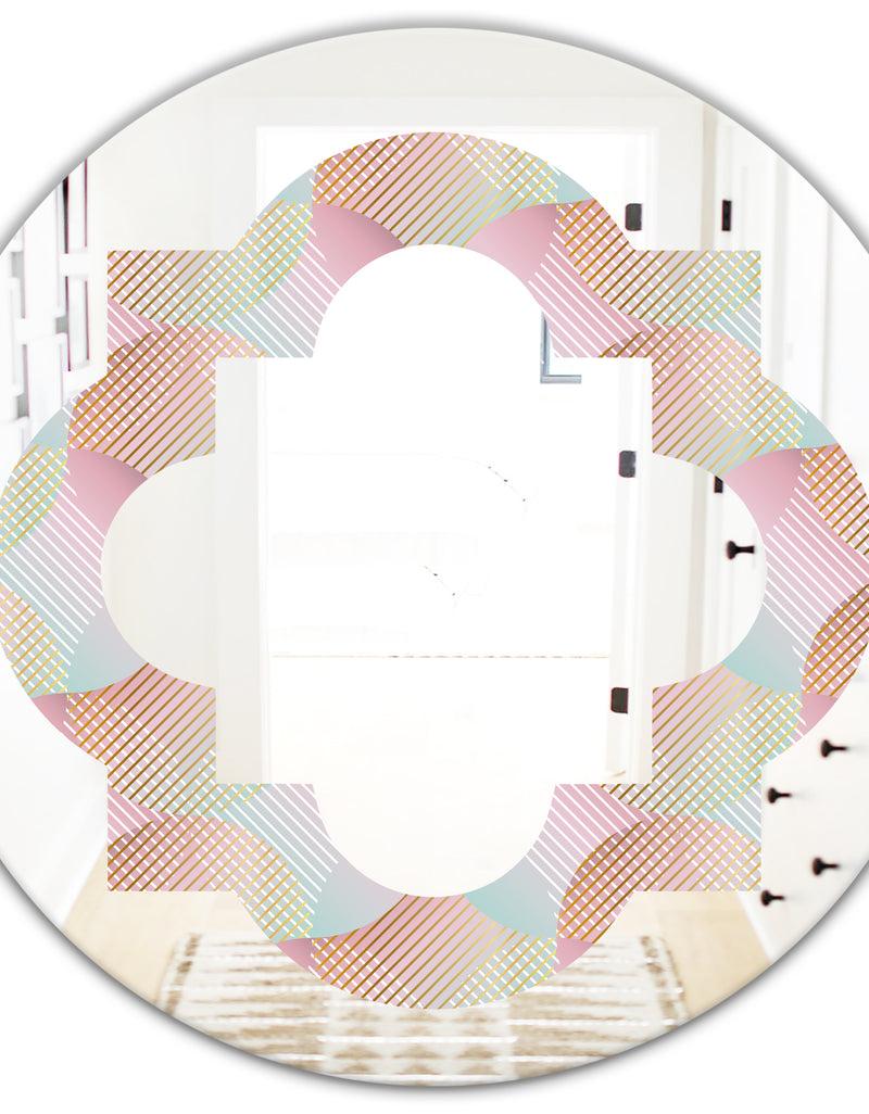 DesignQ Abstract Design Retro Pattern VII - Modern Round Or Oval Wall Mirror - Quatrefoil