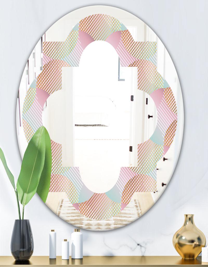 DesignQ Abstract Design Retro Pattern VII - Modern Round Or Oval Wall Mirror - Quatrefoil