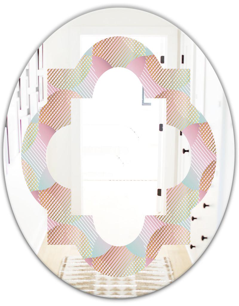 DesignQ Abstract Design Retro Pattern VII - Modern Round Or Oval Wall Mirror - Quatrefoil