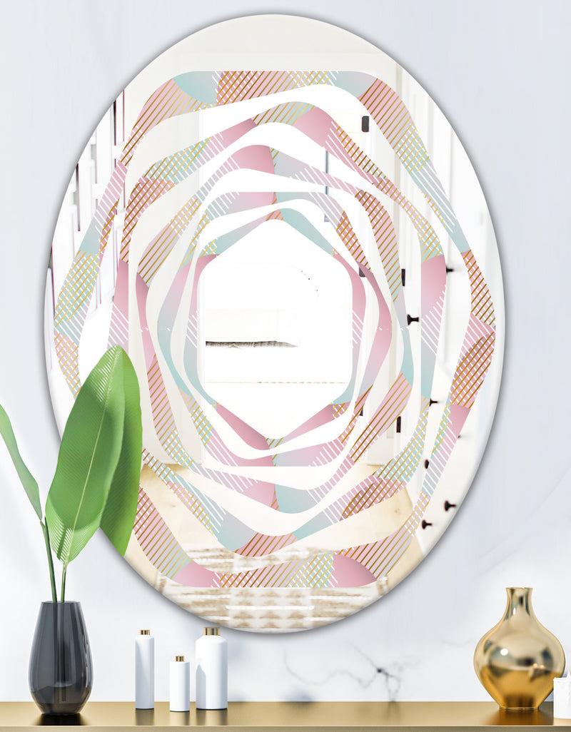 DesignQ Abstract Design Retro Pattern VII - Modern Round Or Oval Wall Mirror - Whirl