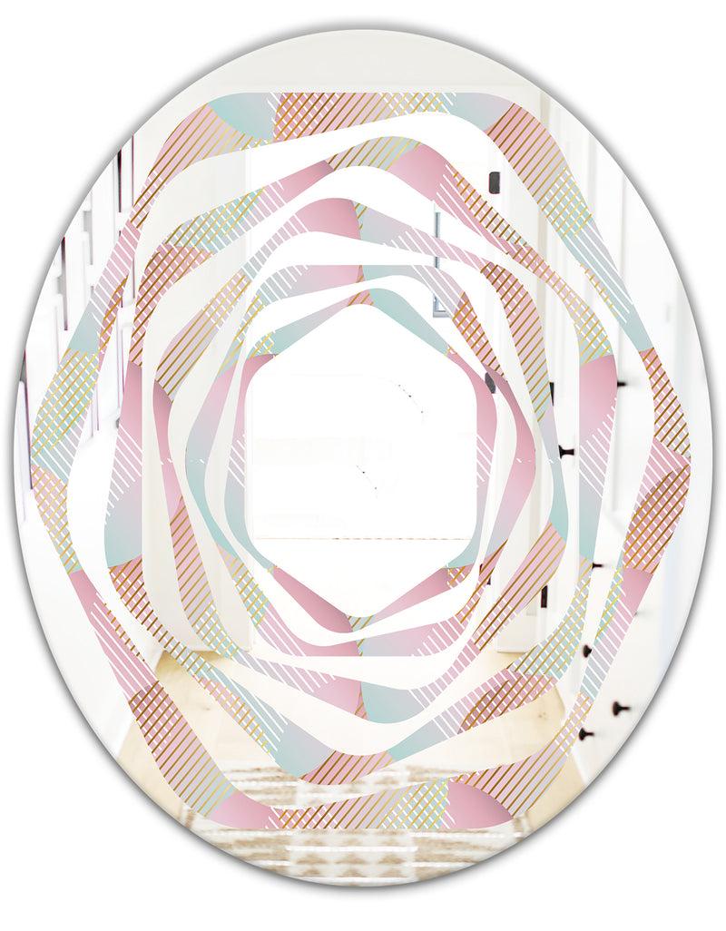 DesignQ Abstract Design Retro Pattern VII - Modern Round Or Oval Wall Mirror - Whirl