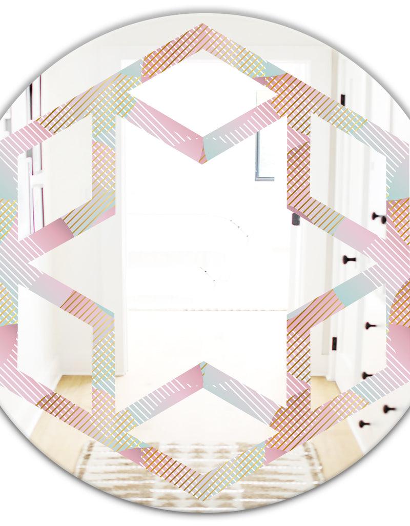 DesignQ Abstract Design Retro Pattern VII - Modern Round Or Oval Wall Mirror - Hexagon Star