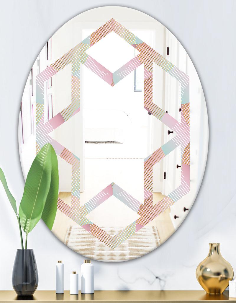 DesignQ Abstract Design Retro Pattern VII - Modern Round Or Oval Wall Mirror - Hexagon Star