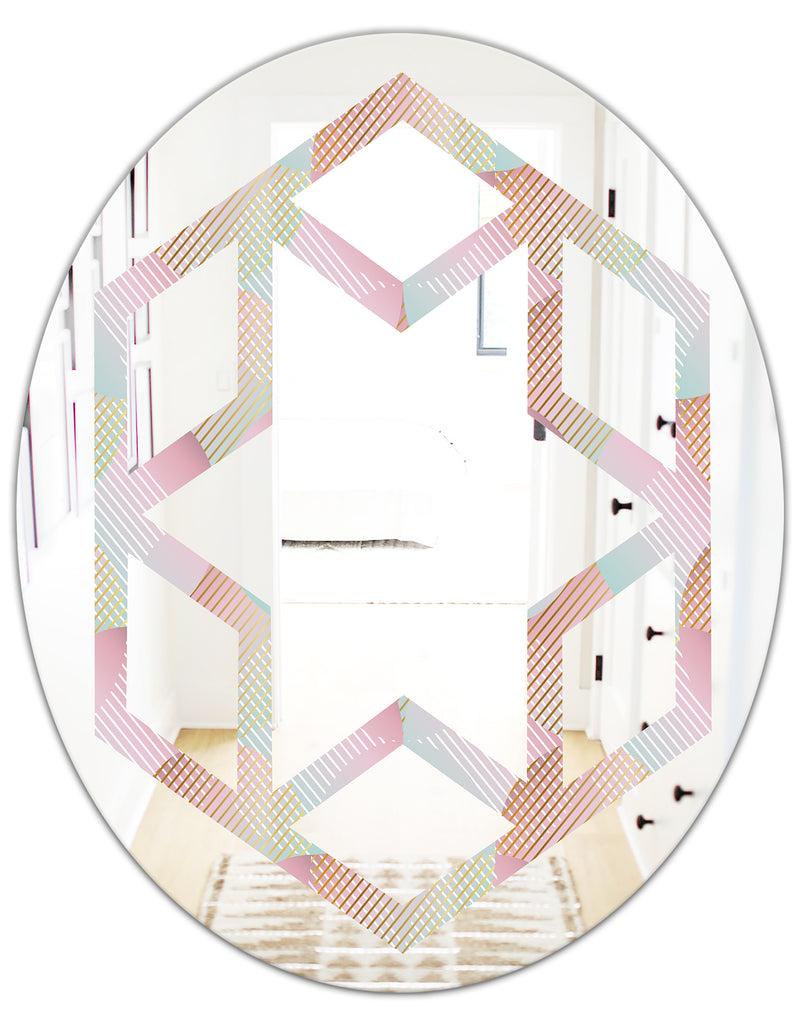 DesignQ Abstract Design Retro Pattern VII - Modern Round Or Oval Wall Mirror - Hexagon Star