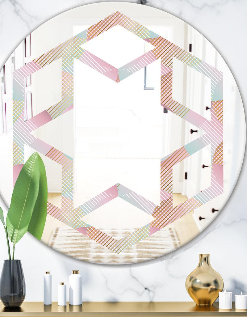 DesignQ Abstract Design Retro Pattern VII - Modern Round or Oval Wall Mirror - Hexagon Star