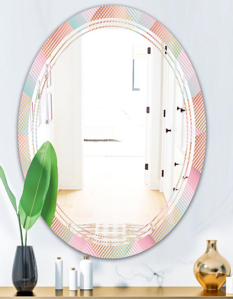 DesignQ Abstract Design Retro Pattern VII - Modern Round Or Oval Wall Mirror - Triple C