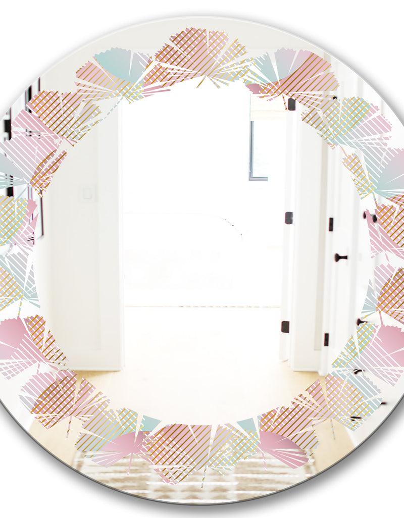 DesignQ Abstract Design Retro Pattern VII - Modern Round Or Oval Wall Mirror - Leaves