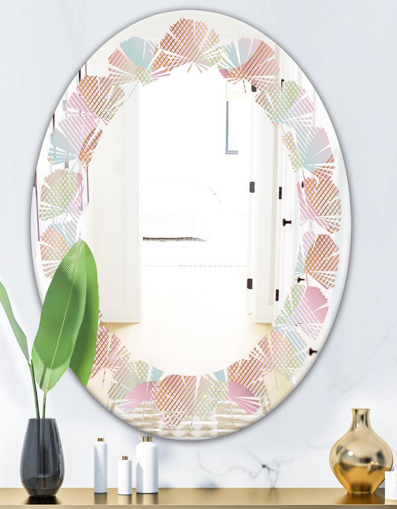 DesignQ Abstract Design Retro Pattern VII - Modern Round Or Oval Wall Mirror - Leaves